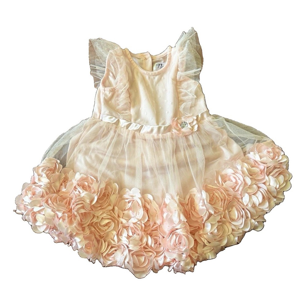 Nannette Girls 3T Pink White Tulle Rosette Fit & Flare Party Dress Lined